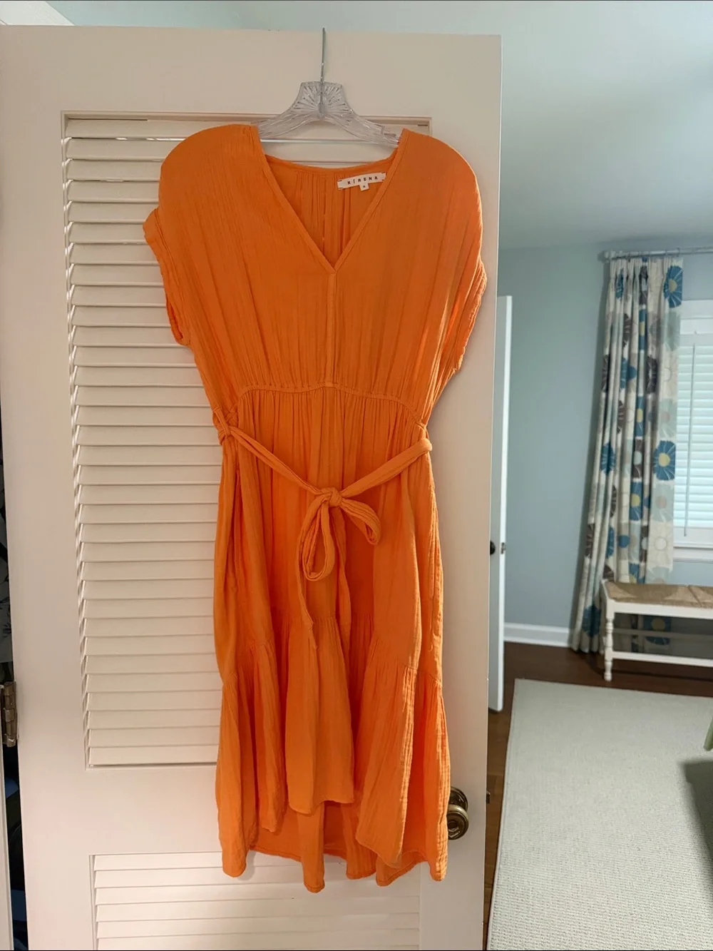 XiRENA Orange V-Neck Tie-Waist Dress